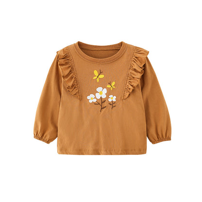 Baby Girl Floral Embroidered Pattern Ruffle Design Shirt