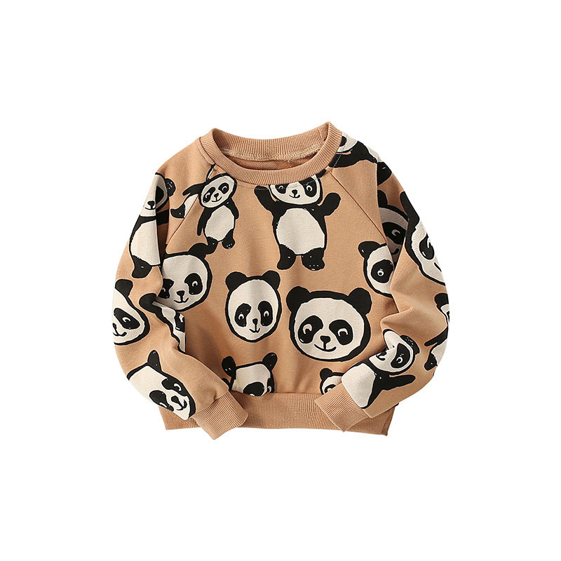 Sudaderas con capucha de manga larga con cuello redondo y estampado de panda bebé 