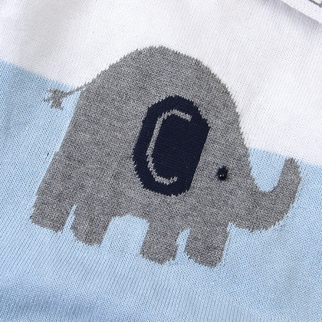 Baby Boy 1pcs Elephant Embroidered Graphic Contrast Design Crotch Romper My Kids-USA