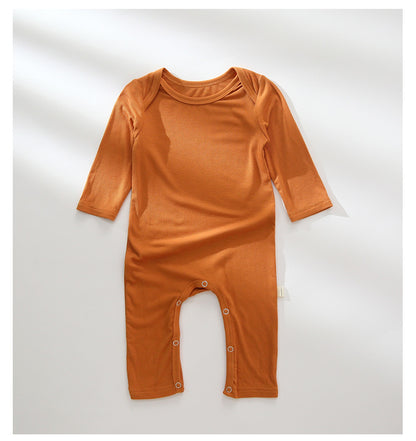 Kids Solid Color Round Collar Middle-Sleeved Rompers Home Clothes In Summer