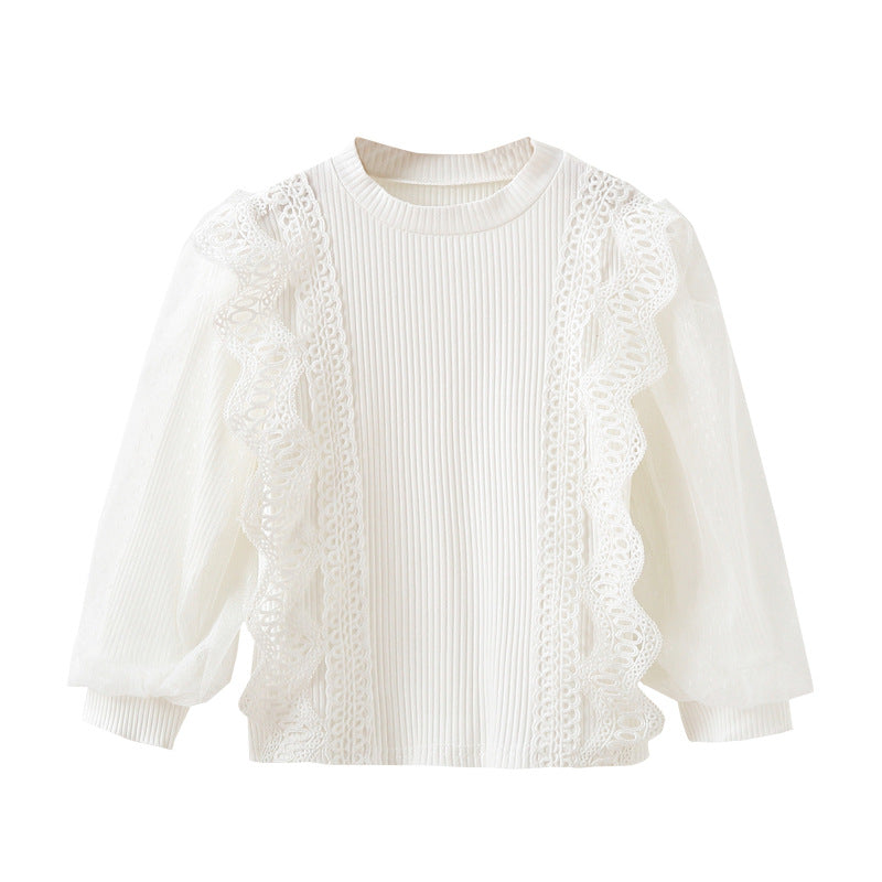 Baby Girl Solid Color Mesh Hollow Carved Design Princess Shirt, MyKids-USA®, Baby & Toddler Outerwear, MyKids-USA - Size/Age - 110 (3-5Y) - Color - White -  -  - JM2212171129-A