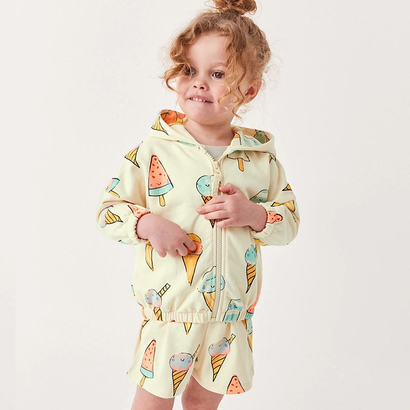 Baby Girl Ice Cream Print Pattern Zipper Coat In Autumn My Kids-USA
