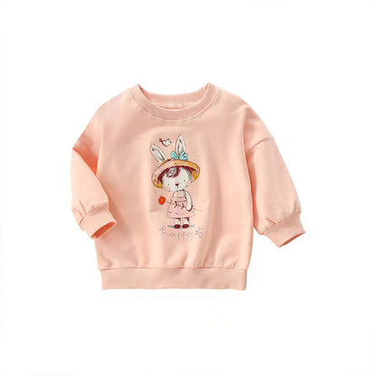 Baby Girl Cartoon Print Pattern Loose Pullover Round Neck Hoodies