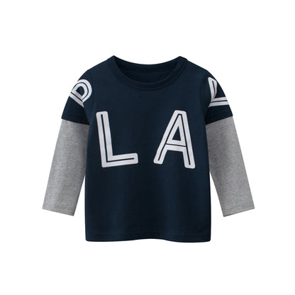 Boys LA Print Long Sleeve Round Collar Spring Outfit Shirt