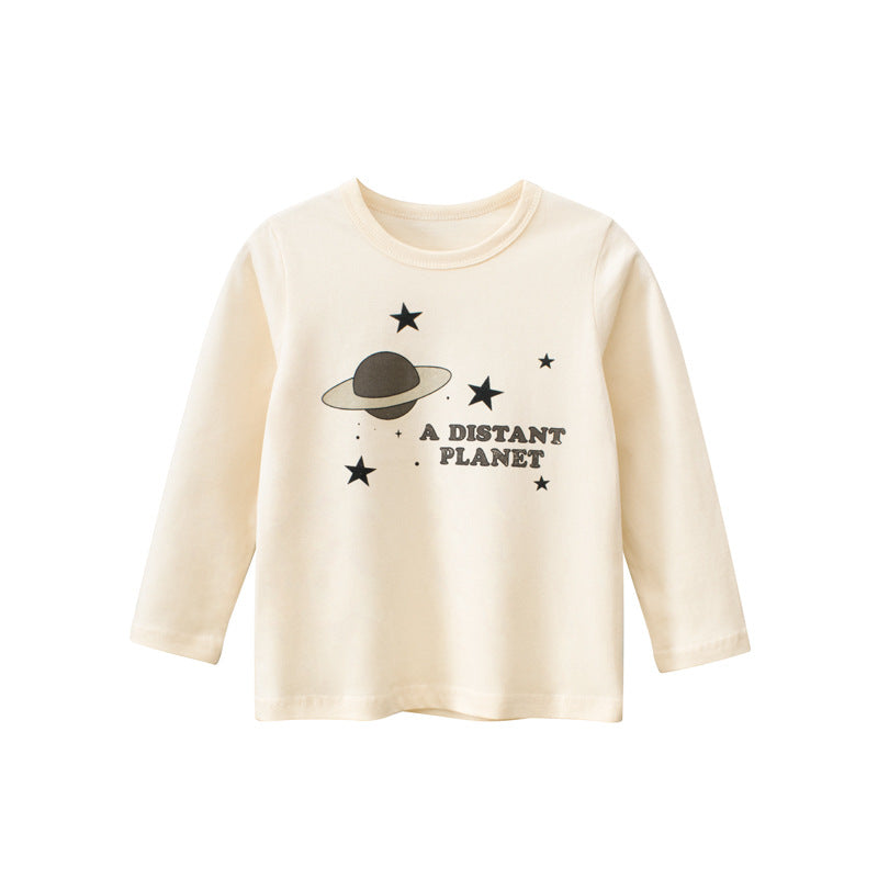 Baby Boy Planet Print Pattern Cotton Pullover Shirt In Autumn