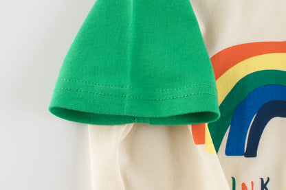 Unisex Rainbow Print Short Sleeve Round Collar Top