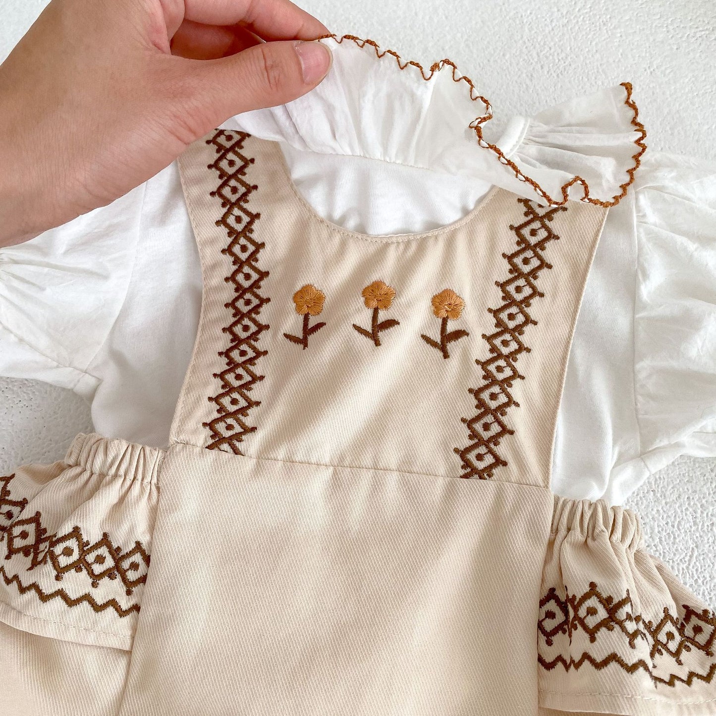 Baby Girl Solid Color Blouse With Onesies Vintage Style Sets