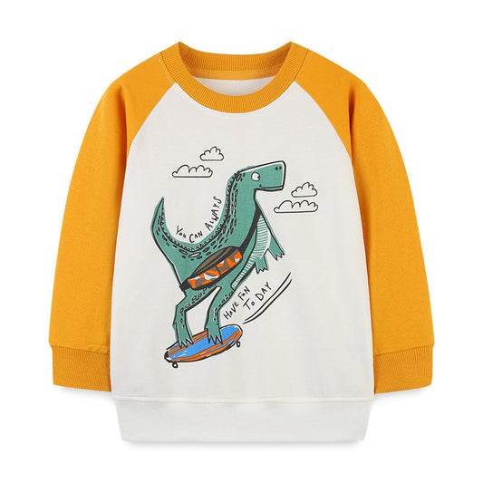 Baby Boy Cartoon Dinosaur Pattern Color Matching Design Cotton Hoodie