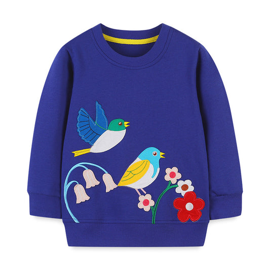 Baby Girl Embroidered Pattern Long Sleeve O-Neck Cotton Hoodie