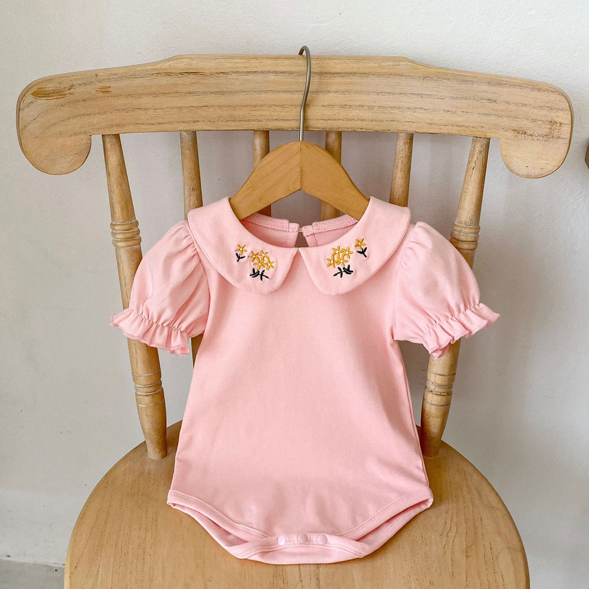 Baby Girl Embroidered Design Lapel Simple Style bodysuit, MyKids-USA®, Baby One-Pieces, MyKids-USA - Size/Age - 66 (3-6M) - Color - Pink -  -  - JM2303190045-C.
