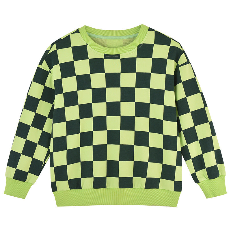 Baby Checkerboard Pattern Long Sleeve Loose Hoodies My Kids-USA