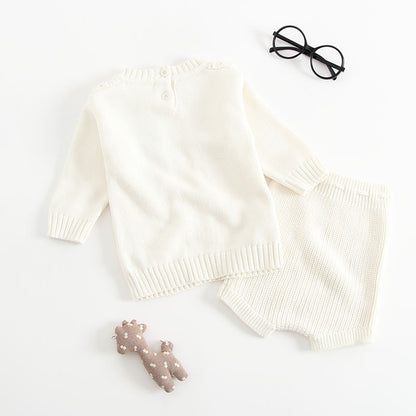 Baby Solid Color Hollow Carved Design Knitwear Sets