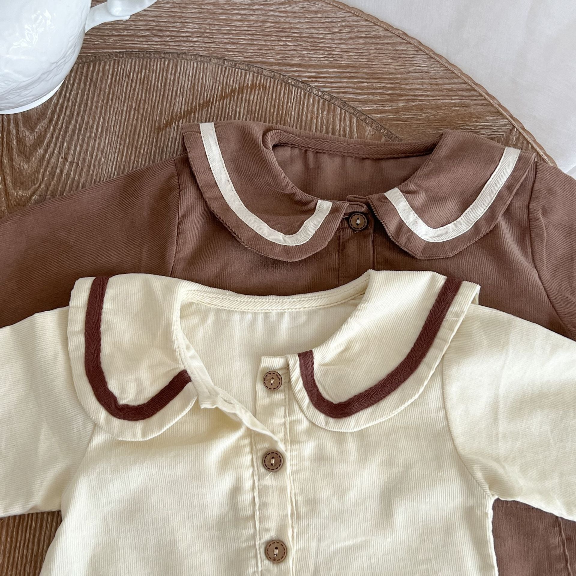 Baby Solid Color Corduroy Fabric Sailor Collar Rompers My Kids-USA