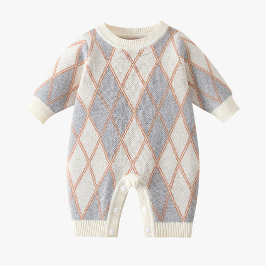 Baby Plaid Pattern Long Sleeve Knitted Autumn Romper Outfits