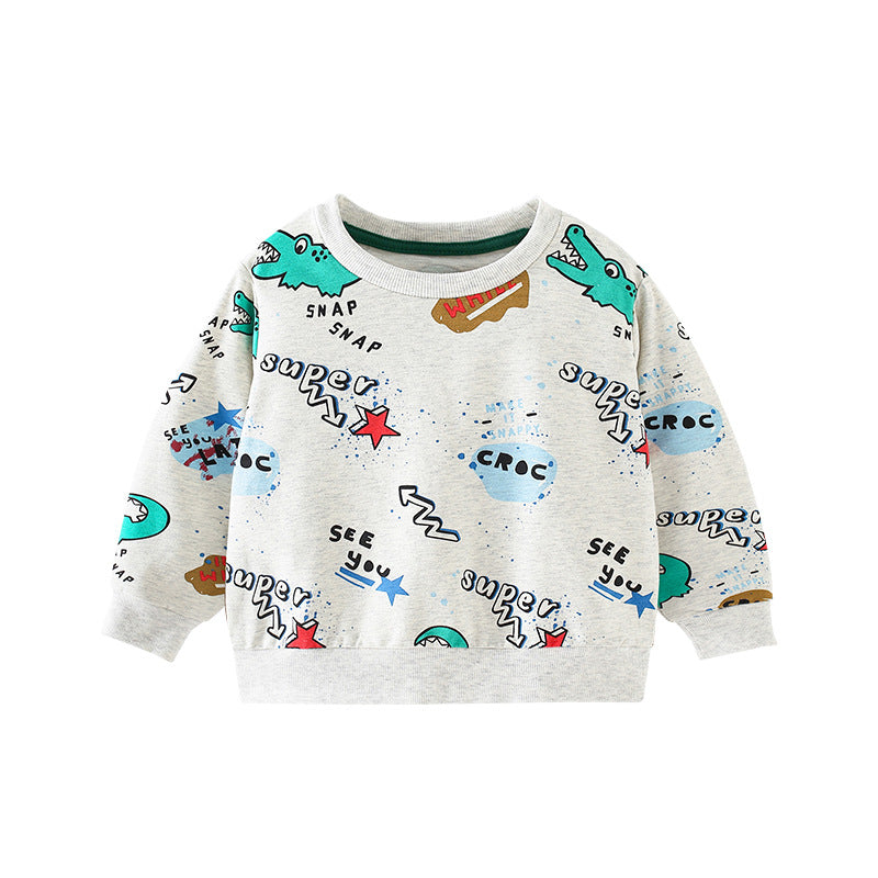 Baby Boy Cartoon Dinosaur Pattern Long Sleeve Fashion Hoodie My Kids-USA