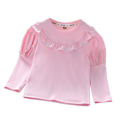 Baby Girl Solid Color Ruffle Design Spring Autumn Shirt My Kids-USA