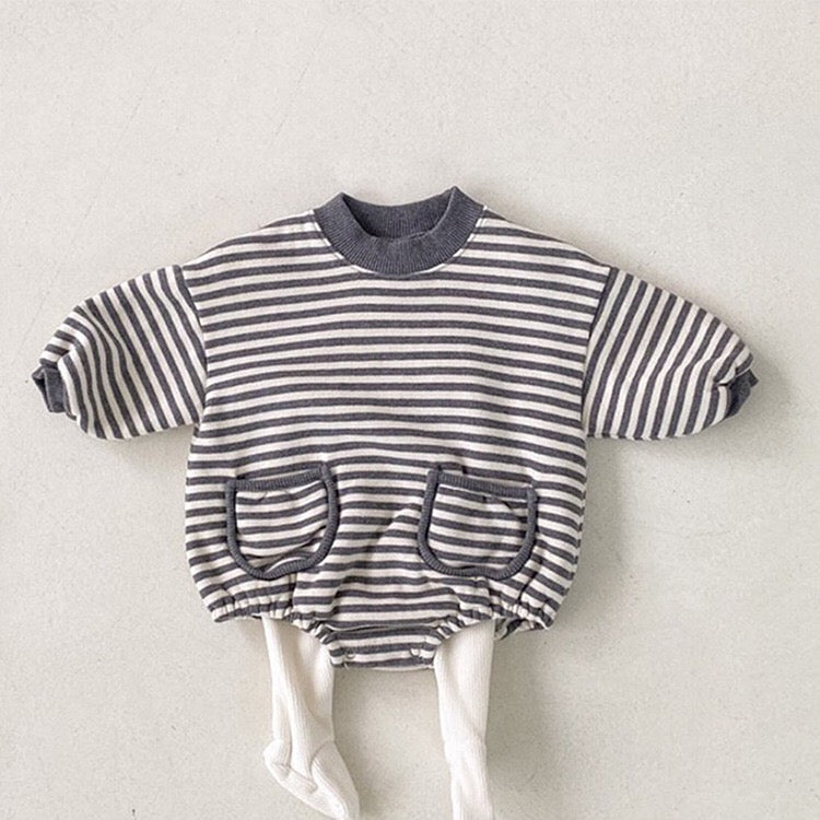 Baby Striped Pattern Crewneck Long Sleeve Quality Onesies My Kids-USA