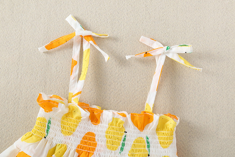 Baby Girl Lemon Fruit Print Sleeveless Dress Combo Short Pants In Sets My Kids-USA