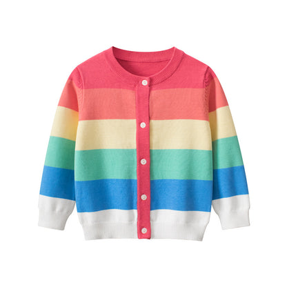 Baby Girl Colorful Striped Pattern Single Breasted Design Knit Cardigan My Kids-USA