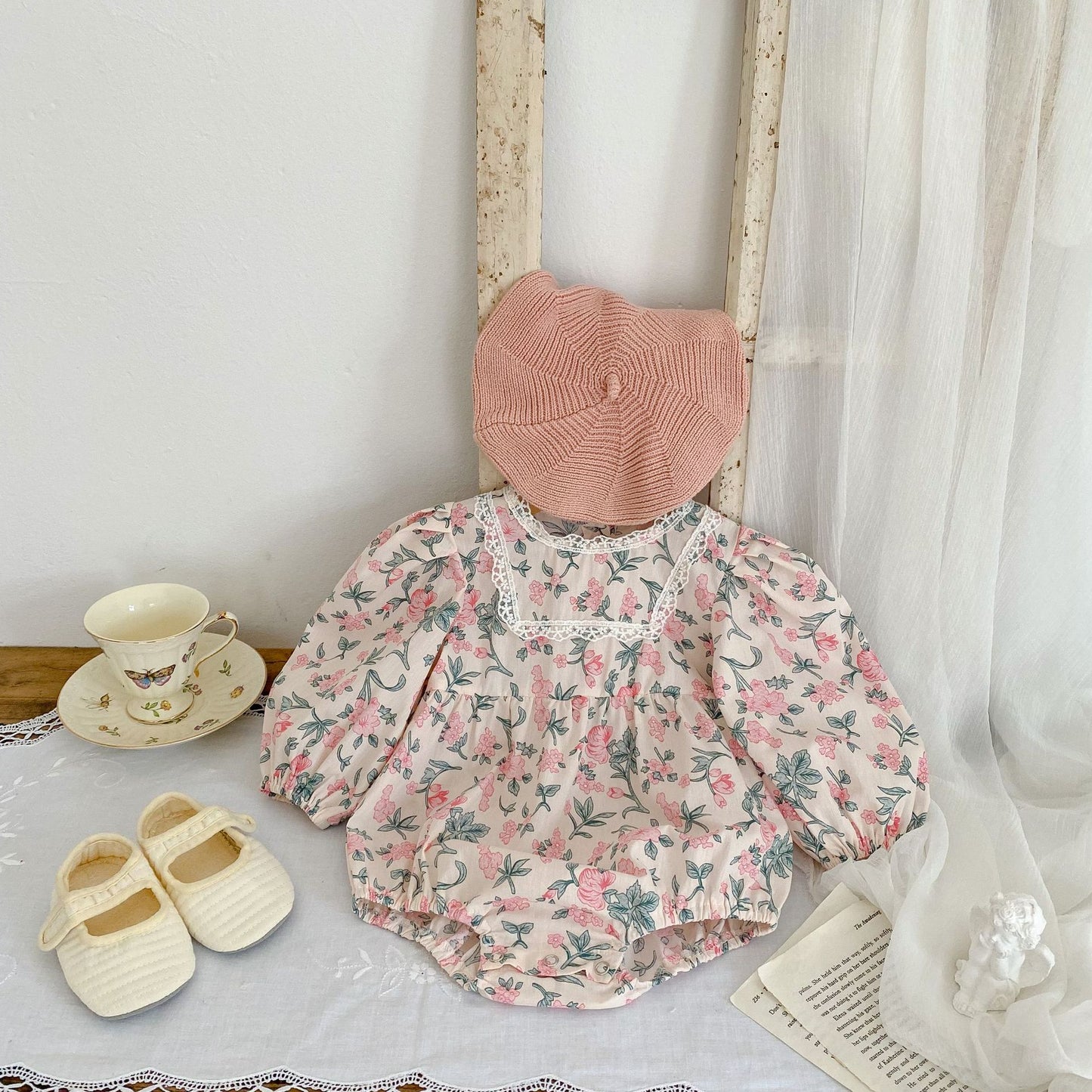 Baby Girl Flower Print Pattern Malla Patchwork Diseño Onesies &amp; Dress 