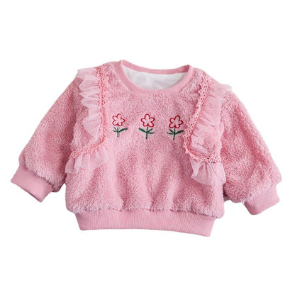Baby Girl Floral Embroidered Pattern Soft Cotton Pullover Hoodies My Kids-USA