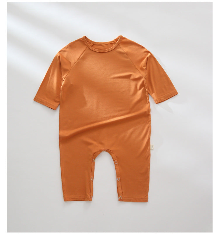 Kids Solid Color Round Collar Short-Sleeved Rompers Home Clothes Pajamas In Summer
