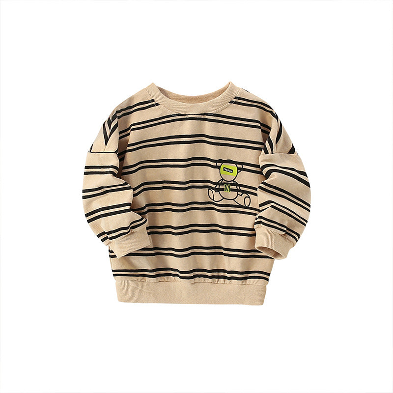 Baby Boy Striped And Bear Pattern Pullover Quality Hoodies