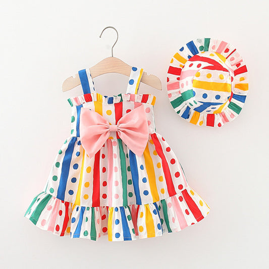 Baby Girl Colorful Dot Pattern Big Bow Tie Design Sling Dress