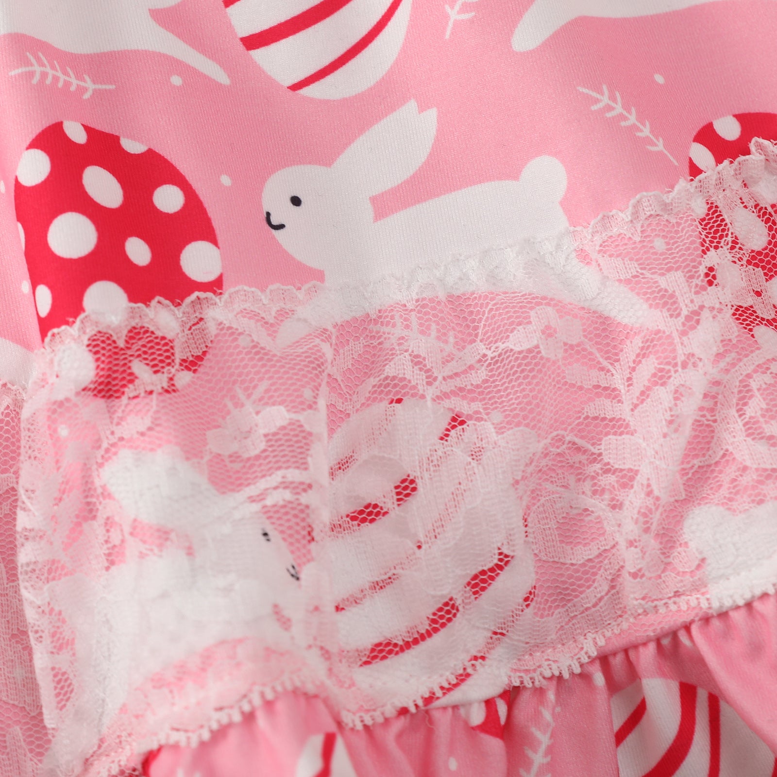 Baby Girl Rabbit & Egg Graphic Mesh Patchwork Design Sleeveless Dress My Kids-USA