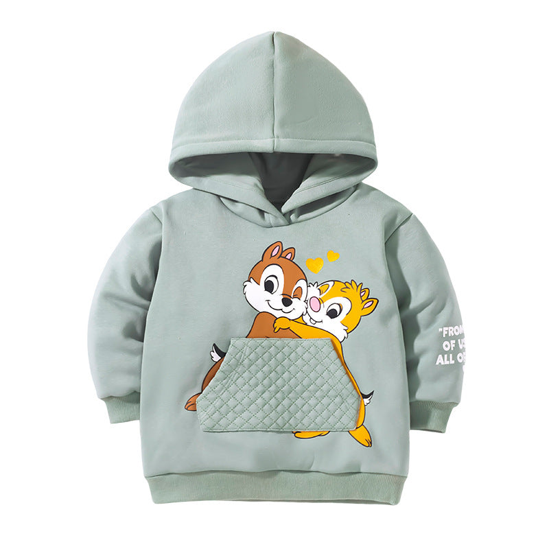 Baby Girl Cartoon Animals Graphic Long Sleeve Fleece Thermal Hooded Sweatshirt My Kids-USA