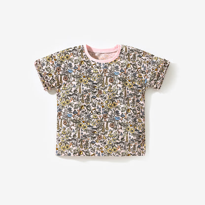 Camiseta de verano de algodón con cuello redondo y manga corta con gráfico de dibujos animados para bebé niña 