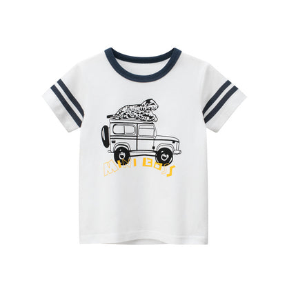 Baby Boy Cartoon Print Pattern Color Matching Design College Style T-Shirt In Summer