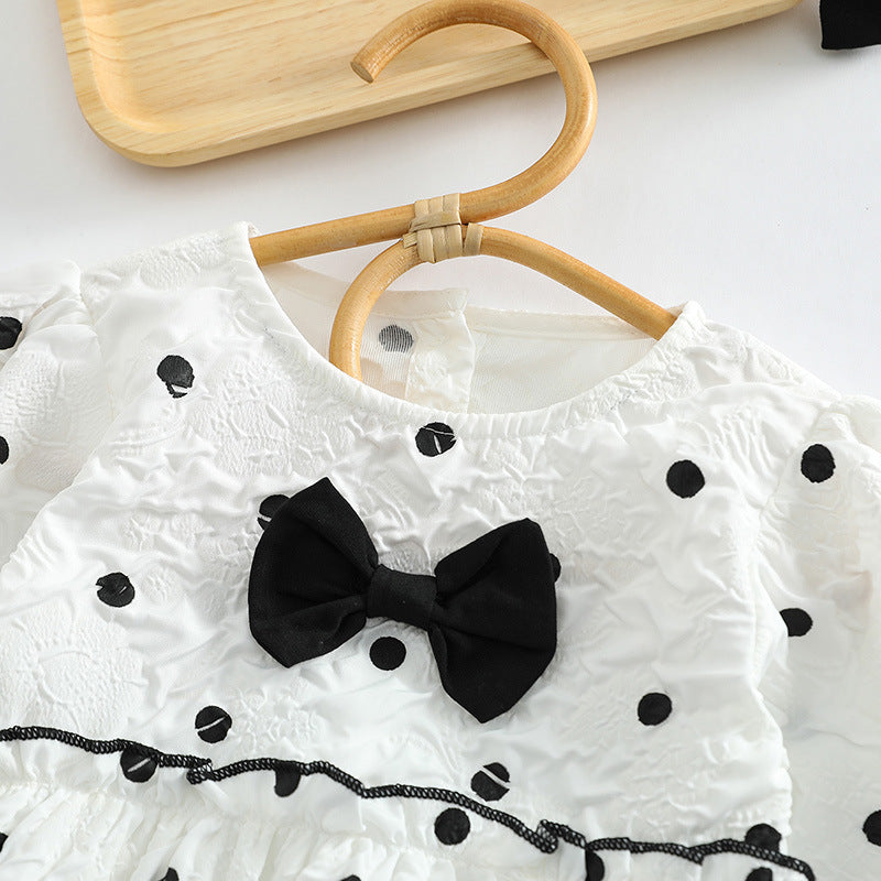 Baby Girl Polka Dot Pattern Bow Decoration Bodysuit With Headband My Kids-USA