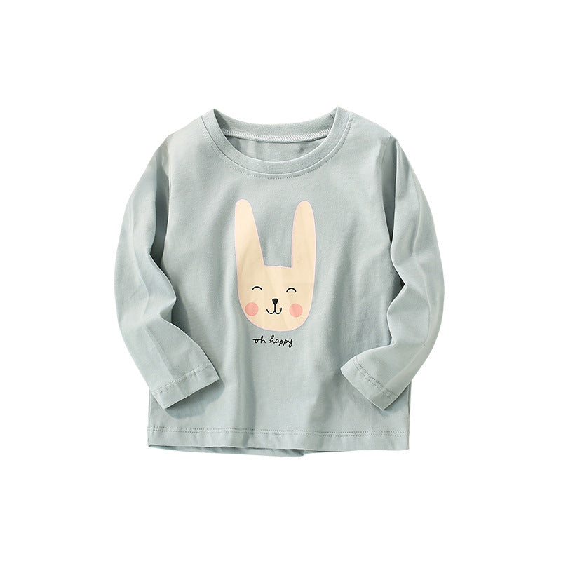 Baby Girl Cartoon Bunny Print Pattern Loose Cotton Shirt