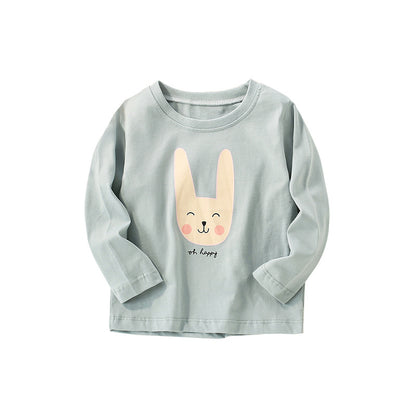 Baby Girl Cartoon Bunny Print Pattern Loose Cotton Shirt
