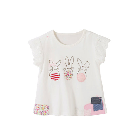 Baby Girl Cartoon Print Pattern Patched Design Cute T-Shirt