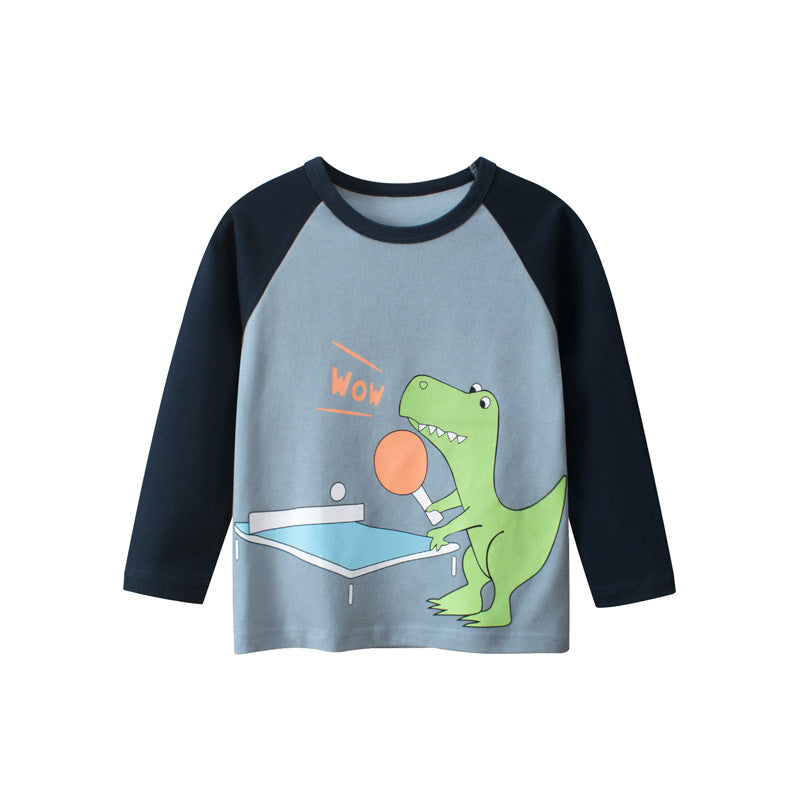 Baby Boy Cartoon Dinosaur Pattern Colorblock Design Shirt