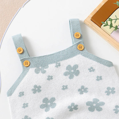 Baby Floral Pattern Ruffle Design Sling Knitted Onesies