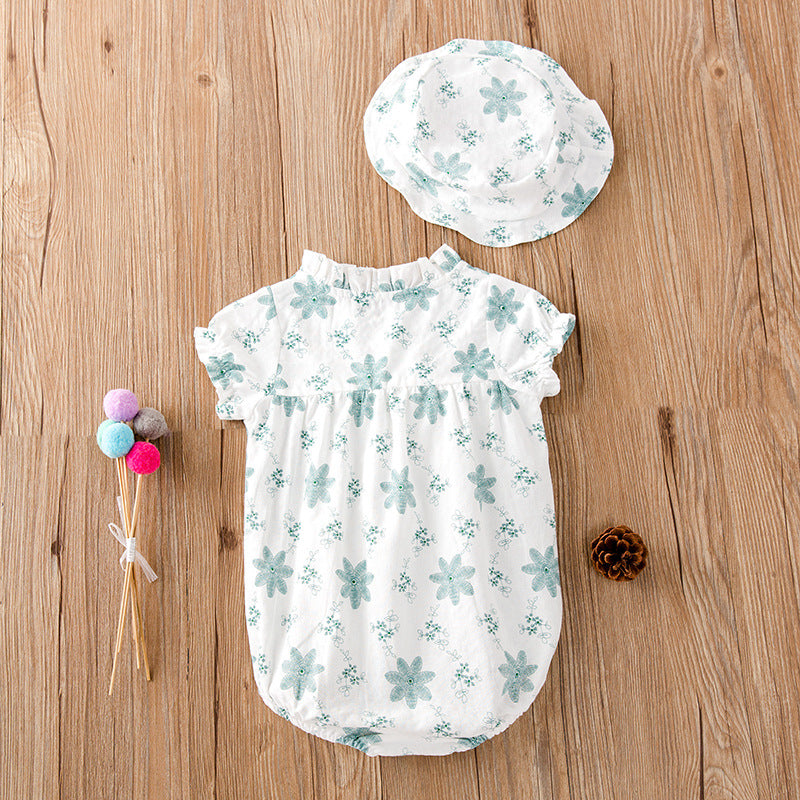 Baby Girl Floral Print Lace Patchwork Ruffle Design Onesies My Kids-USA