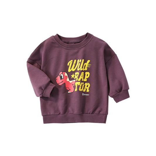 Baby Dinosaur And Letter Print Pattern Casual Cotton Hoodie