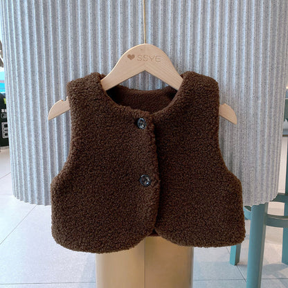 Baby Berber Fleece Design Button Front Warm Coat Vest