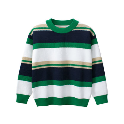 Children Green Striped Graphic Korean Style Pullover Knitwear Sweater My Kids-USA
