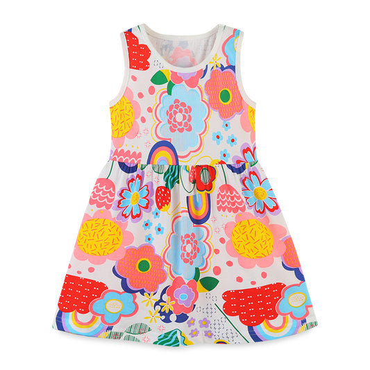 Baby Girl Cartoon Print Pattern Sleeveless Cute Dress In Summer