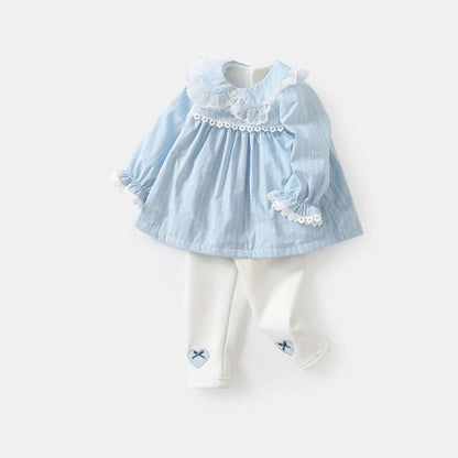 Baby Girl Solid Color Mesh Patchwork Design Shirt Combo Pants Sets My Kids-USA