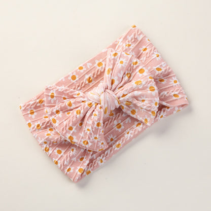 Baby Floral Print Soft Big Bow Headband