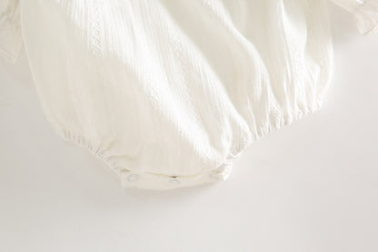 Baby Girl Solid Color Hollow Carved Pattern Ruffle Neck Onesies, MyKids-USA®, Baby One-Pieces, MyKids-USA -  -  -  -  -  -  - 