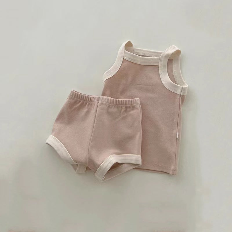 Baby Girl Solid Color Thin Style Pure Cotton Vest Combo Shorts 2 Pieces Sets Home Clothes My Kids-USA