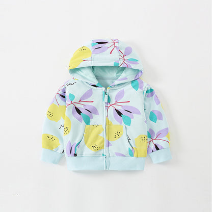 Baby Girl Floral Print Pattern Zipper Design Coat In Autumn Outfit Wearing My Kids-USA