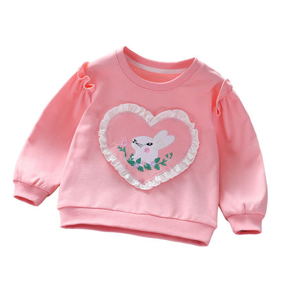 Baby Girl Cartoon Embroidered Pattern Heart Mesh Design Hoodies My Kids-USA
