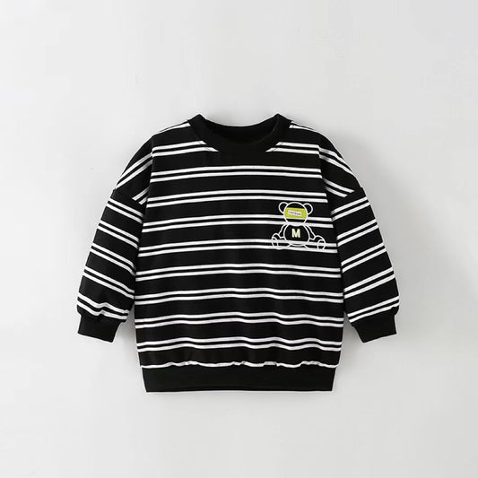 Baby Boy Striped Pattern Cartoon Print Design Pullover Quality Hoodie Outfit